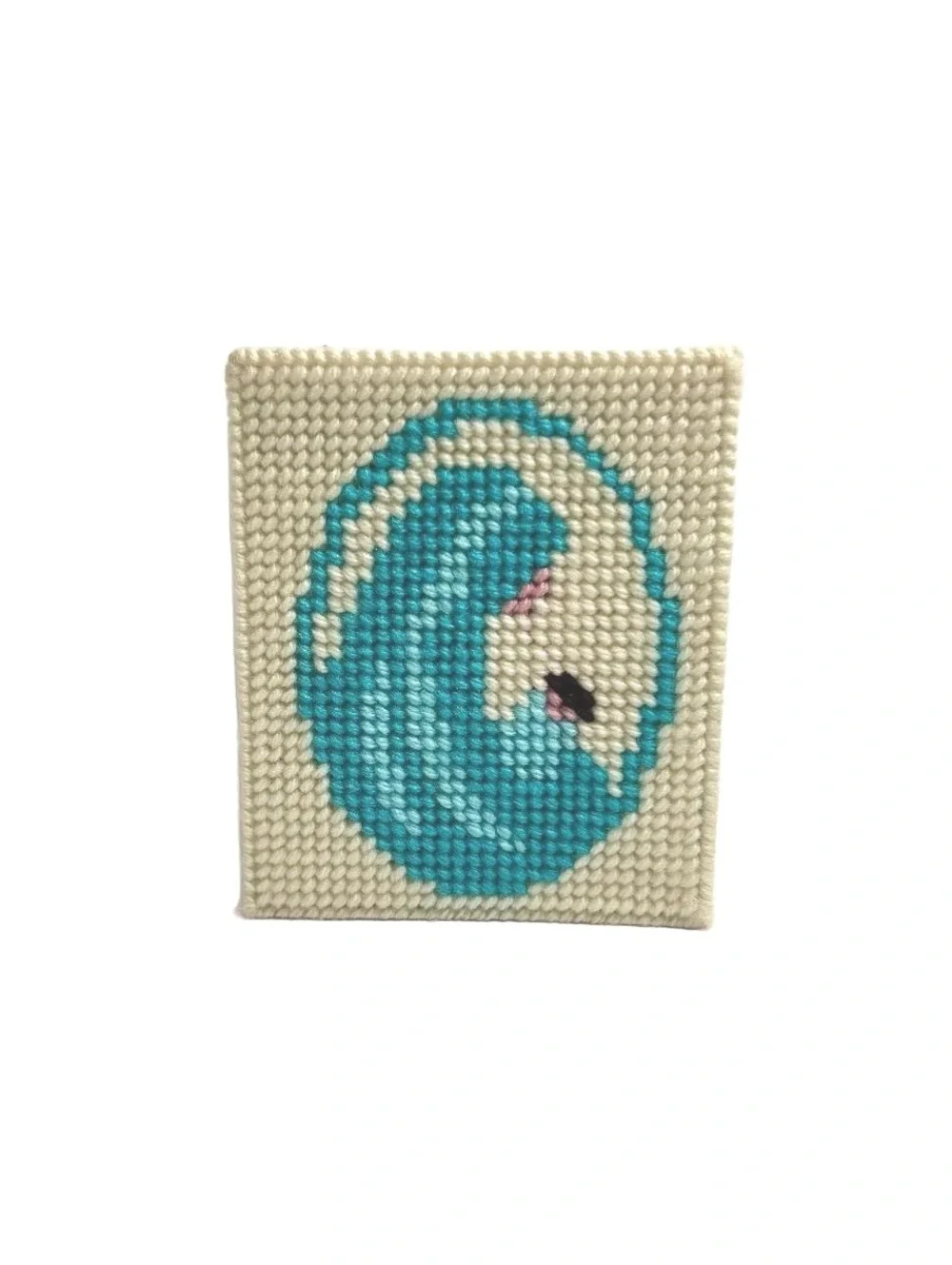 Vintage Handmade Needlepoint Tissue Box Cover with Blue Floral Design